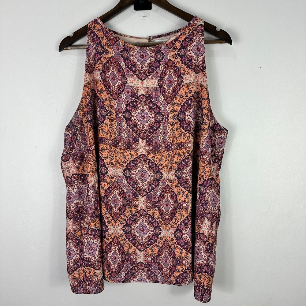 Tabitha Webb Tunic Tank Top Women XL Pink Paisley Patchwork Geometric Boho Indie